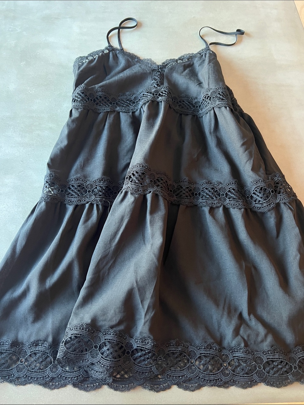 Express Charcoal Lace-Trim Spaghetti Strap Mini Dress